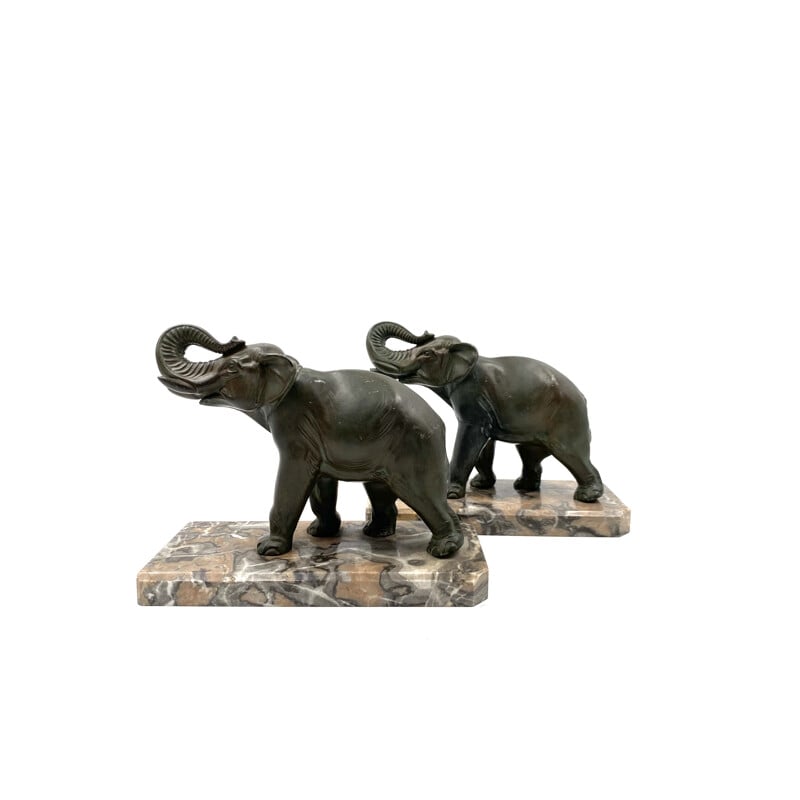 Mid-century art déco elephant bookends, France 1930