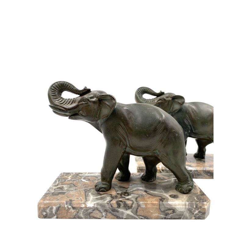 Mid-century art déco elephant bookends, France 1930