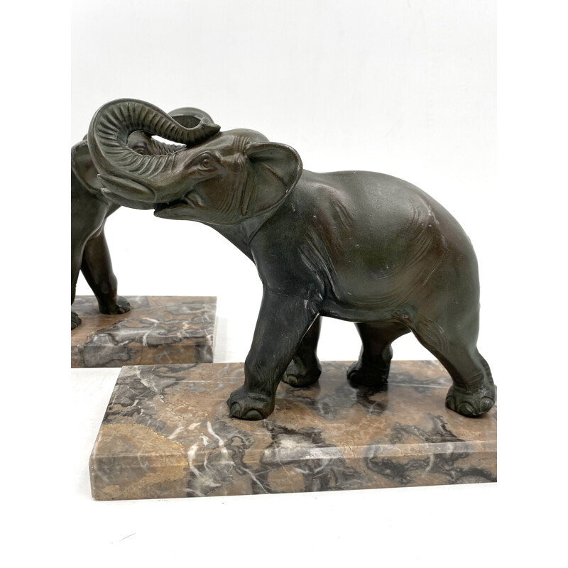 Mid-century art déco elephant bookends, France 1930