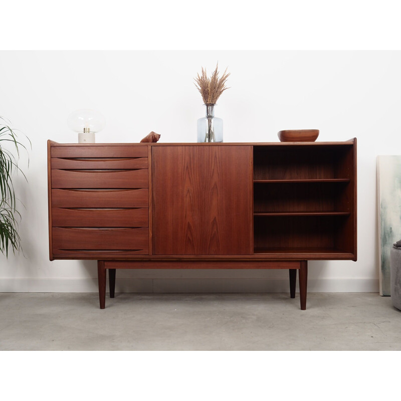 Teak vintage highboard with sliding doors, Denmark 1960s