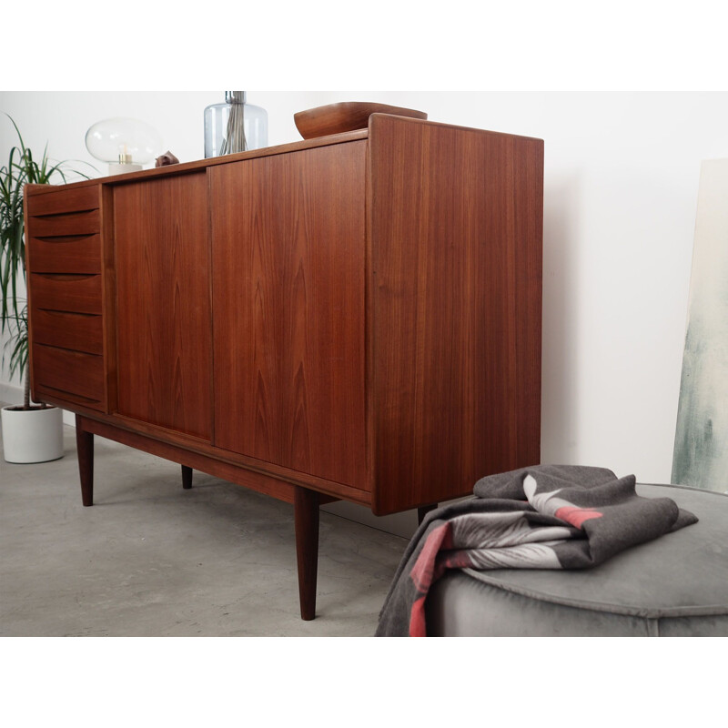 Teak vintage highboard with sliding doors, Denmark 1960s