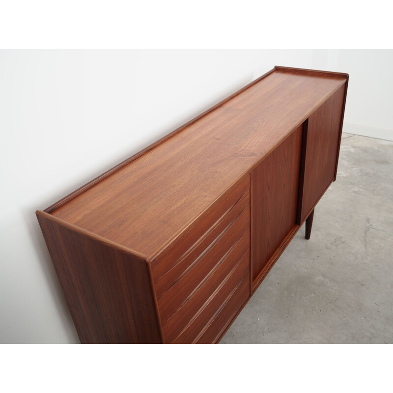 Teak vintage highboard with sliding doors, Denmark 1960s