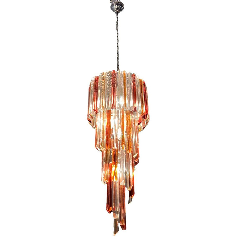 Italian vintage Murano glass prism spiral chandelier