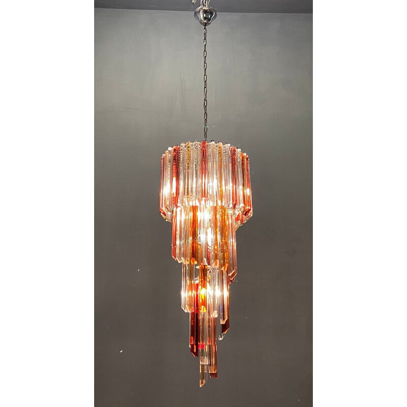 Italian vintage Murano glass prism spiral chandelier