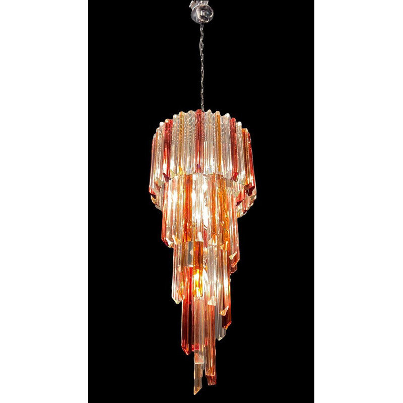 Italian vintage Murano glass prism spiral chandelier