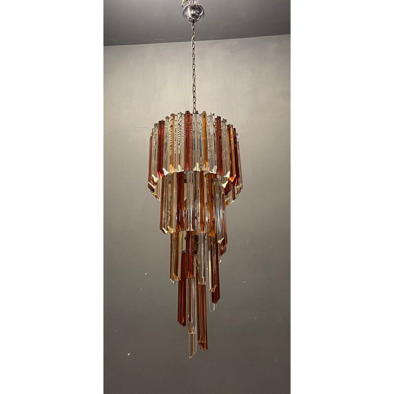 Italian vintage Murano glass prism spiral chandelier