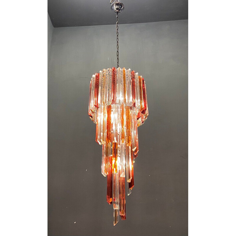 Italian vintage Murano glass prism spiral chandelier