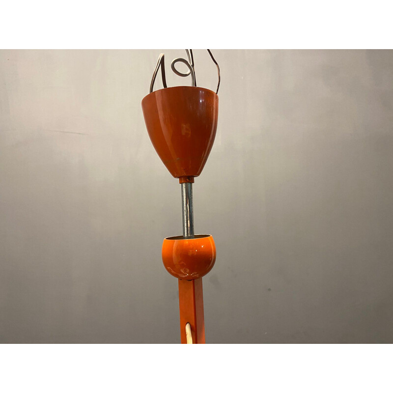 Lampadario italiano vintage in vetro opalino arancione