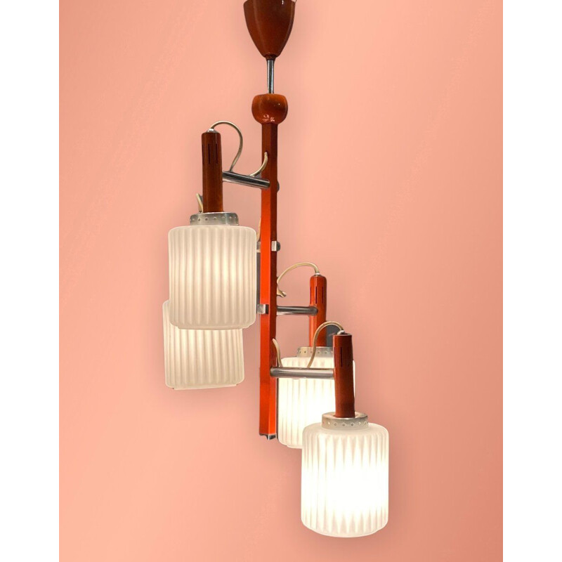 Mid-century Italian orange opaline glass chandelier