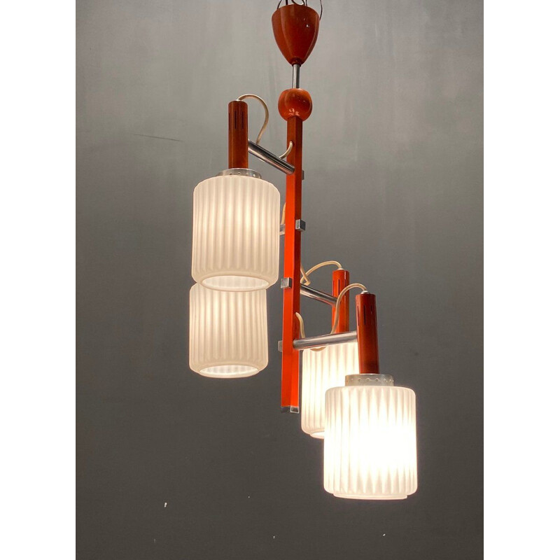 Lampadario italiano vintage in vetro opalino arancione