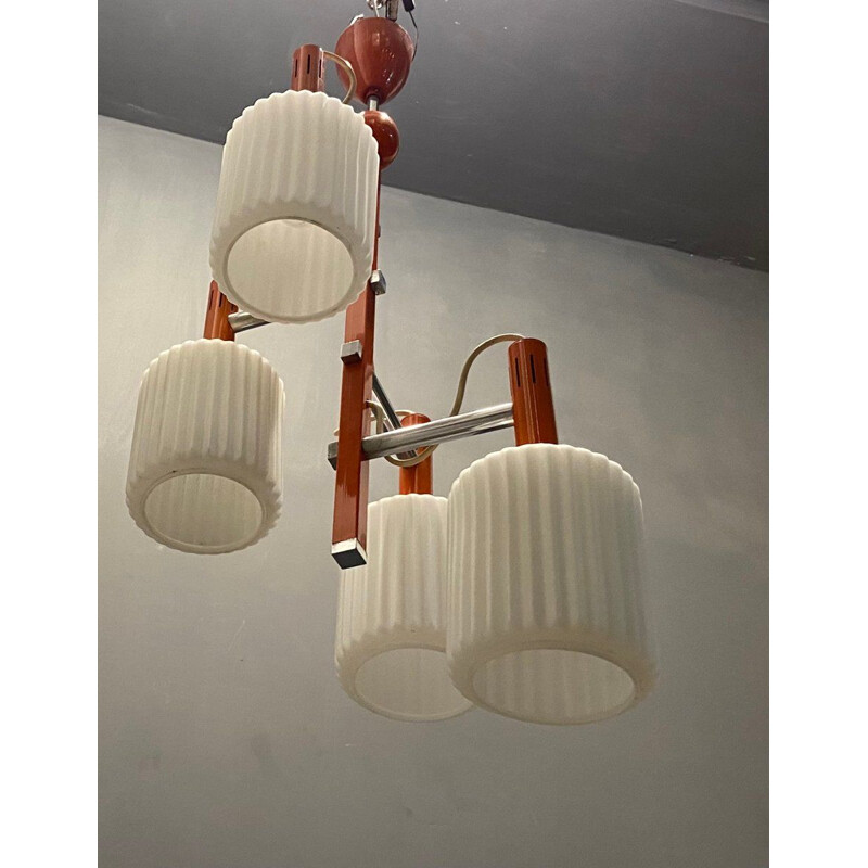 Mid-century Italian orange opaline glass chandelier