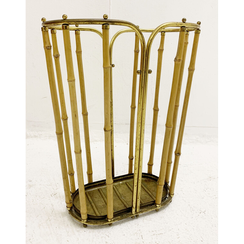 Mid-century brass and bamboo umbrella stand, Austria 1950s