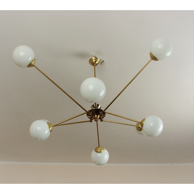 Vintage brass and chrome chandelier, 1960s