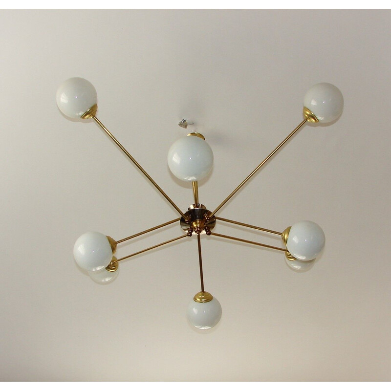 Vintage brass and chrome chandelier, 1960s