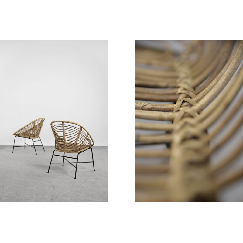 Paar vintage bamboe fauteuils, 1960