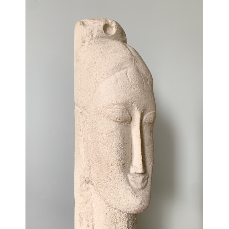 Sculpture vintage tête de femme en pierre et résine