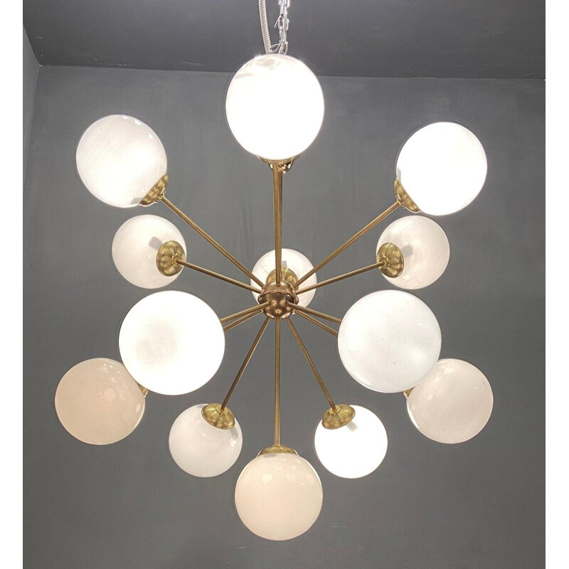 Mid-century brass & opaline Starburst Sputnik chandelier