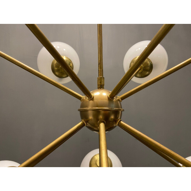 Mid-century brass & opaline Starburst Sputnik chandelier