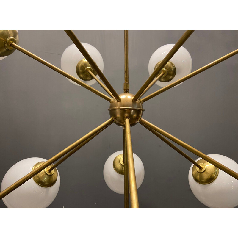 Mid-century brass & opaline Starburst Sputnik chandelier
