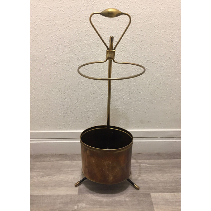 Sculptural vintage brass umbrella stand by Mathieu Mategot