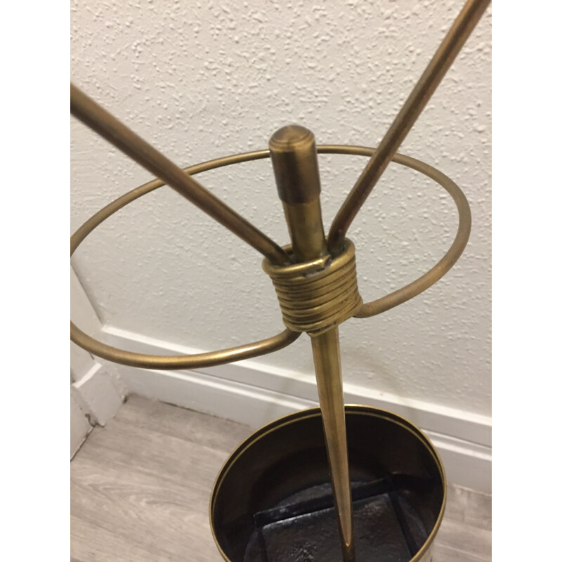 Sculptural vintage brass umbrella stand by Mathieu Mategot