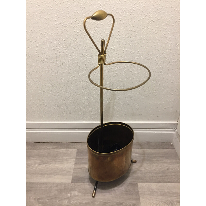 Sculptural vintage brass umbrella stand by Mathieu Mategot