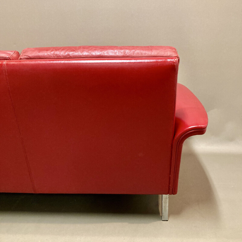 Canapé vintage en cuir rouge à 3 places, 1950