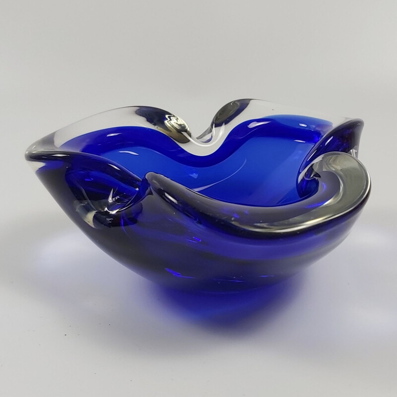 Vintage Sommerso Murano glass ashtray, Italy 1960s