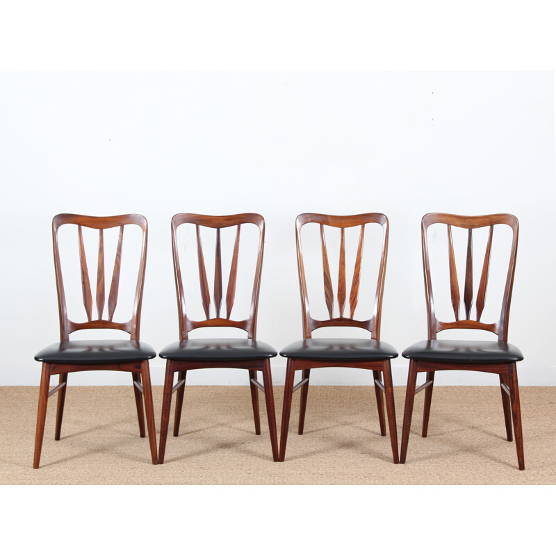 Ensemble de 4 chaises vintage Ingrid en palissandre de Rio par Niels Koefoed, 1960