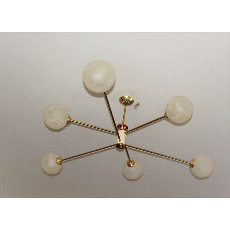 Vintage brass and glass chandelier, 1960s