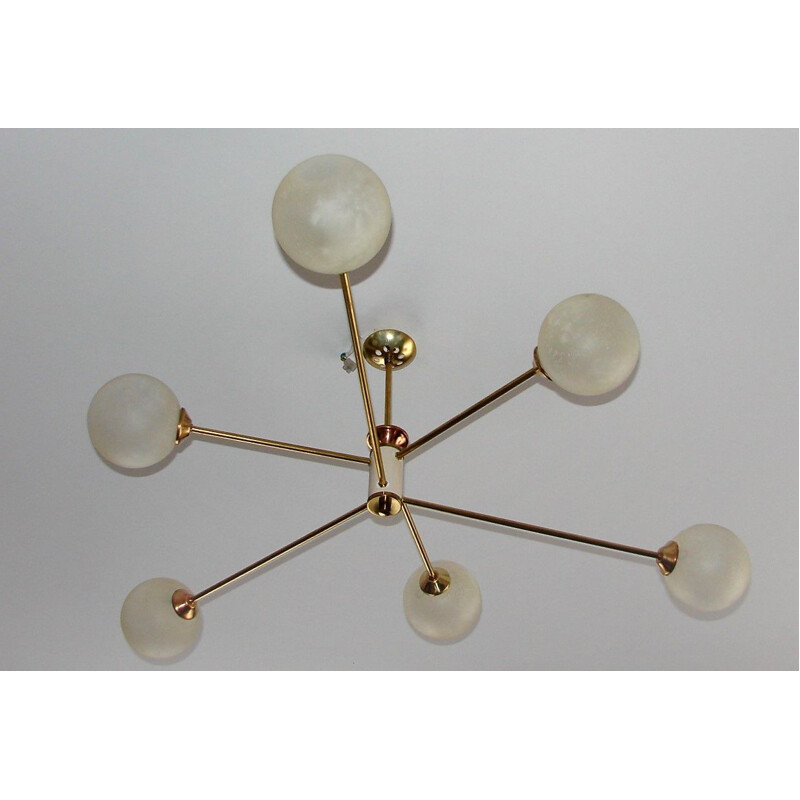 Vintage brass and glass chandelier, 1960s