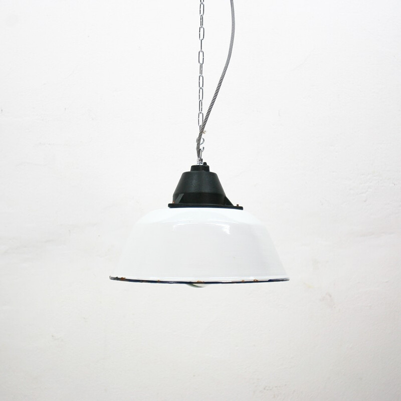 Vintage Industrial pendant white lamp - 1960s