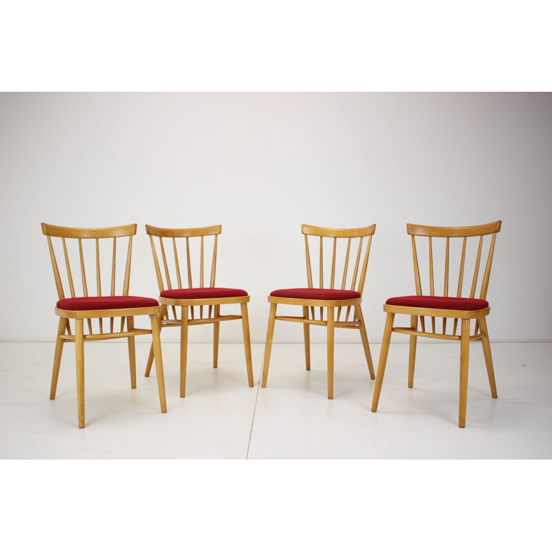 Set of 4 vintage wood and fabric dining chairs by Tatra Pravenec, Czechoslovakia 1970s