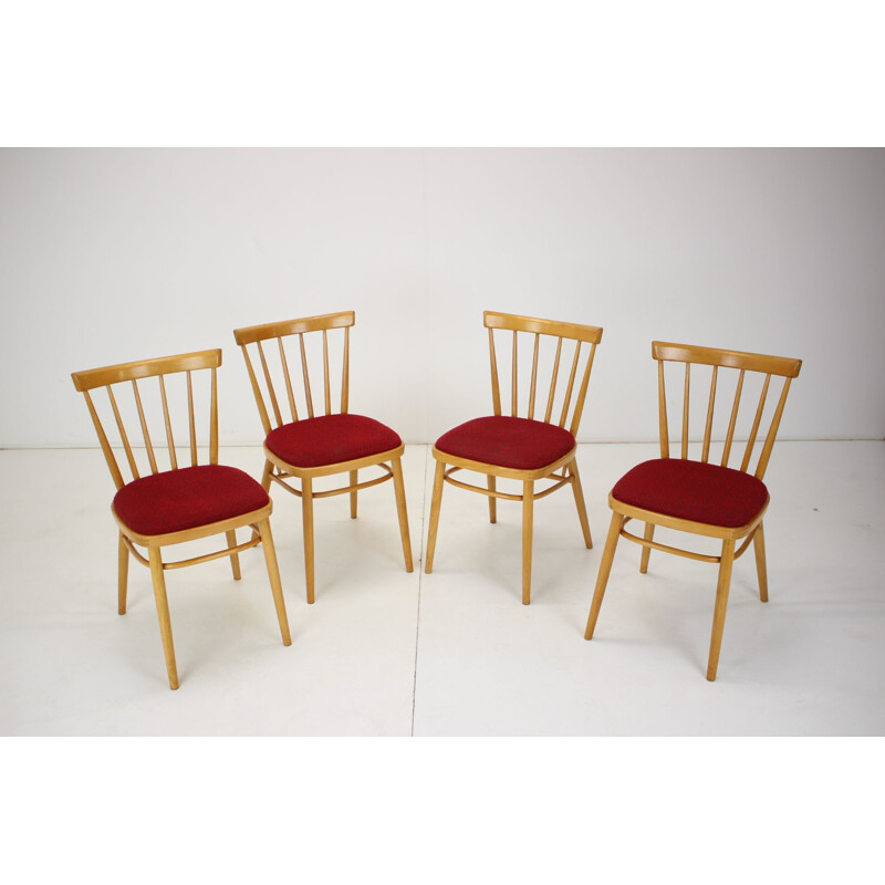 Set of 4 vintage wood and fabric dining chairs by Tatra Pravenec, Czechoslovakia 1970s