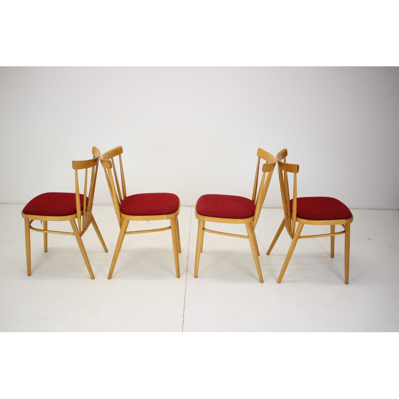 Set of 4 vintage wood and fabric dining chairs by Tatra Pravenec, Czechoslovakia 1970s