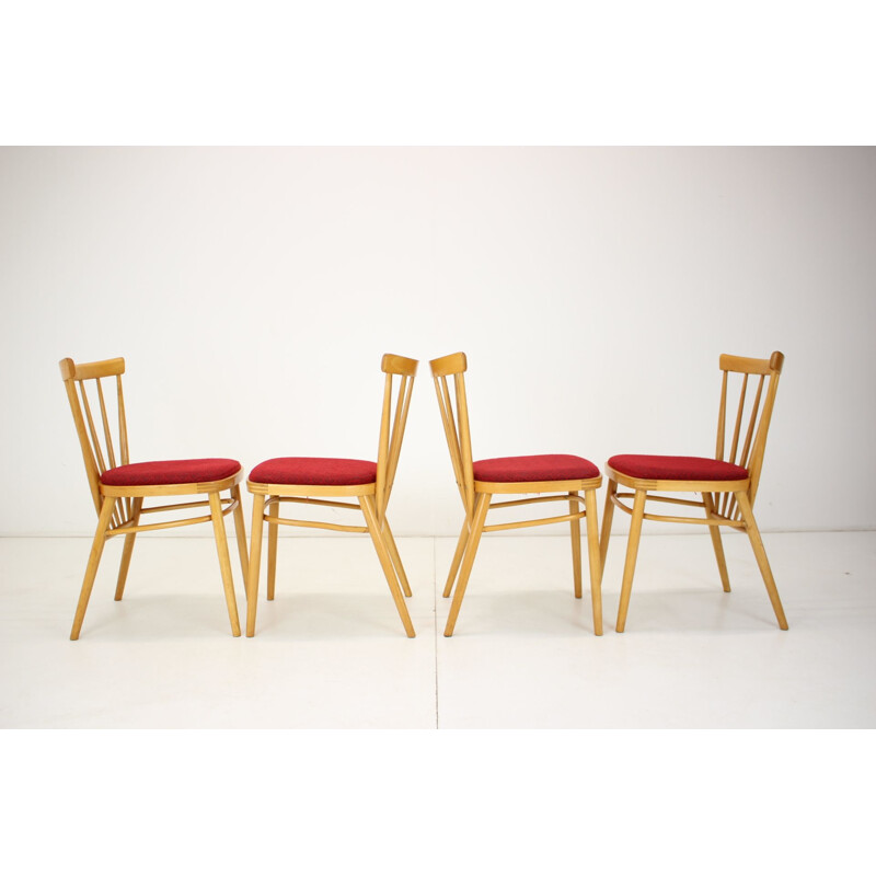 Set of 4 vintage wood and fabric dining chairs by Tatra Pravenec, Czechoslovakia 1970s