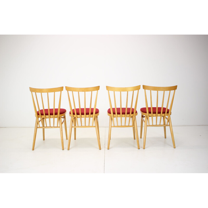 Set of 4 vintage wood and fabric dining chairs by Tatra Pravenec, Czechoslovakia 1970s