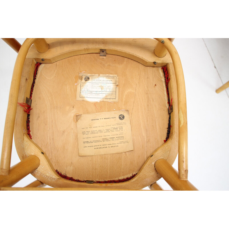 Juego de 4 sillas vintage de madera y tela de Tatra Pravenec, Checoslovaquia 1970