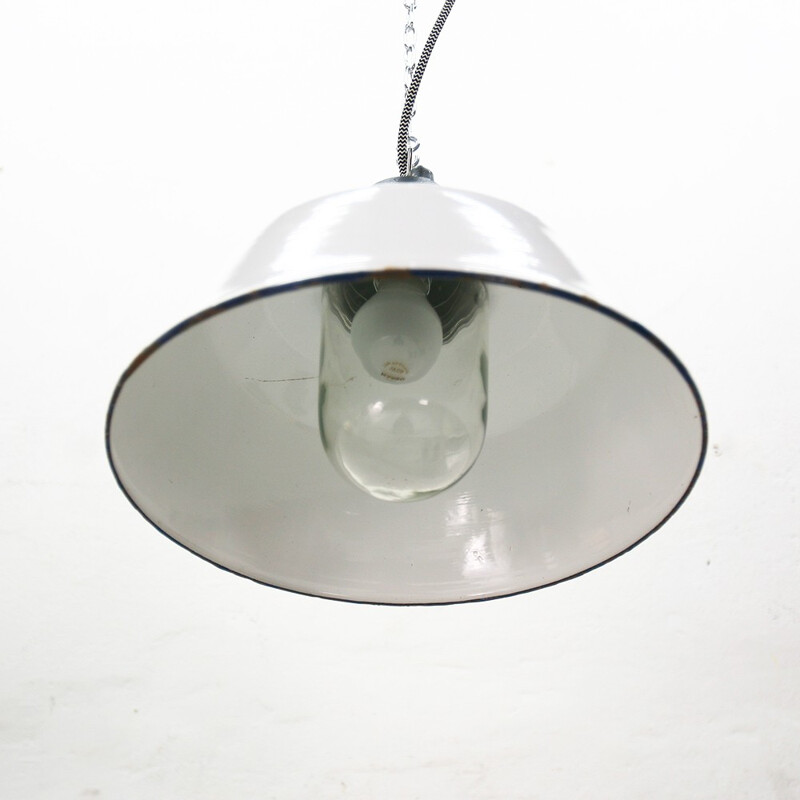 Vintage Industrial pendant white lamp - 1960s