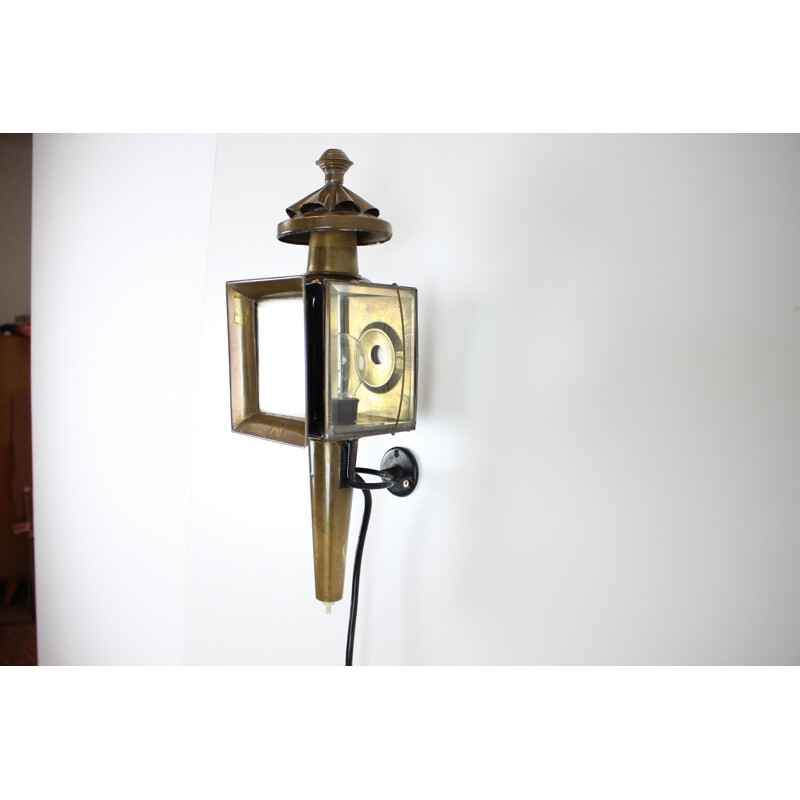 Vintage brass and glass wall lamp, Czech 1950