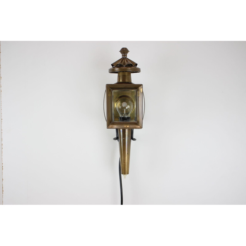 Vintage brass and glass wall lamp, Czech 1950