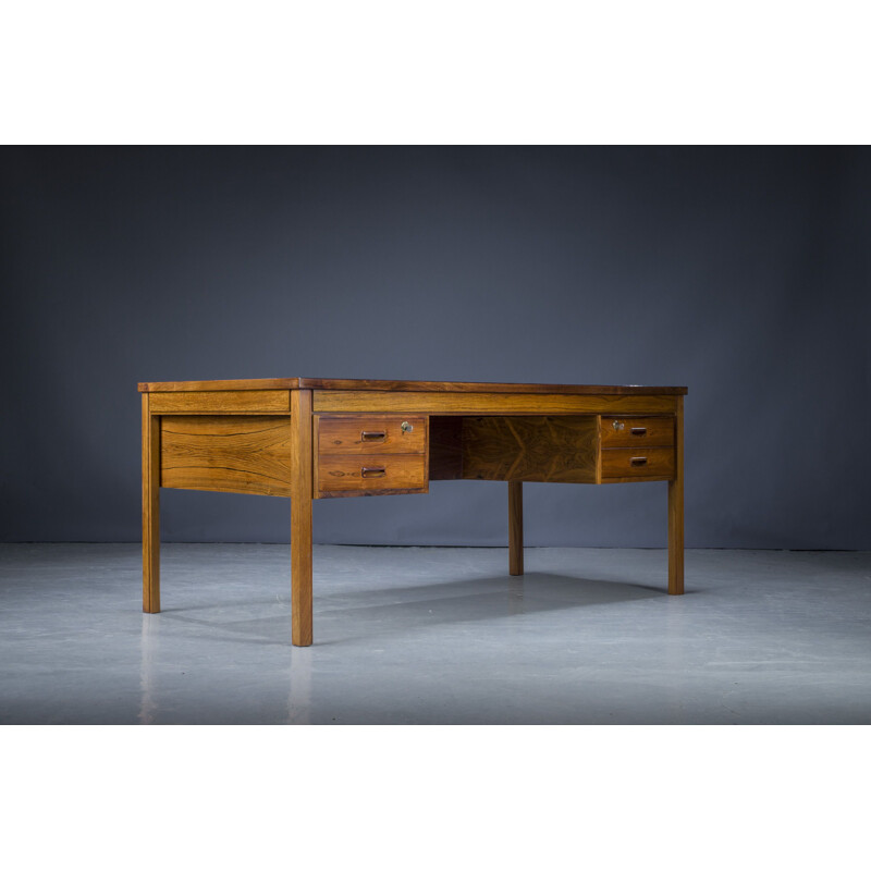 Vintage rosewood free-standing desk with leather, 1950s