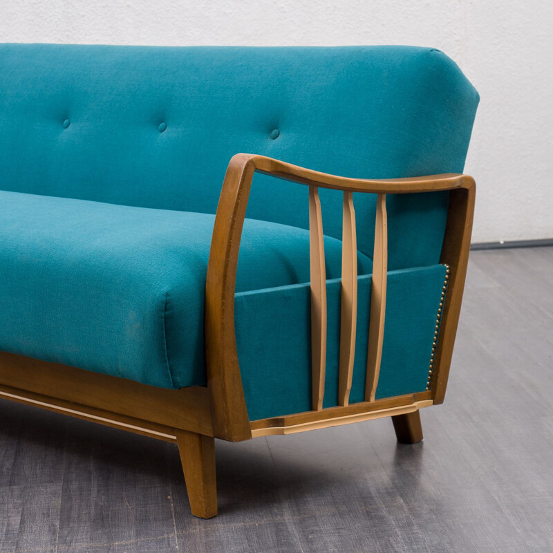 Vintage sofabed in blue fabric, 1950s