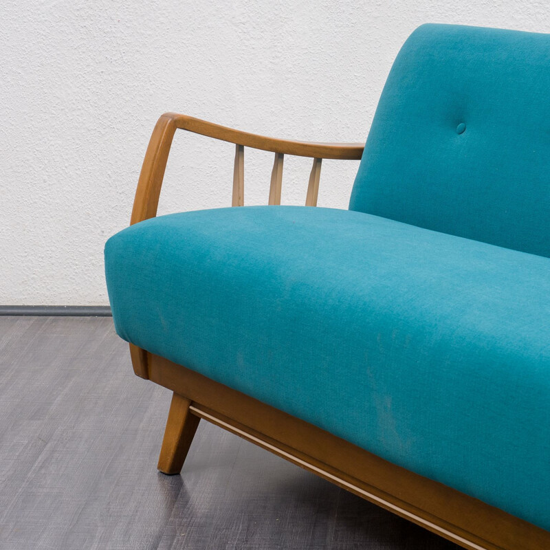 Vintage sofabed in blue fabric, 1950s