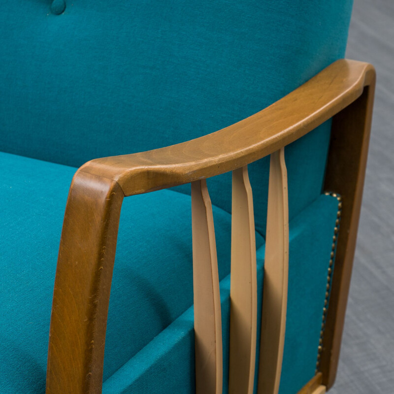 Vintage sofabed in blue fabric, 1950s