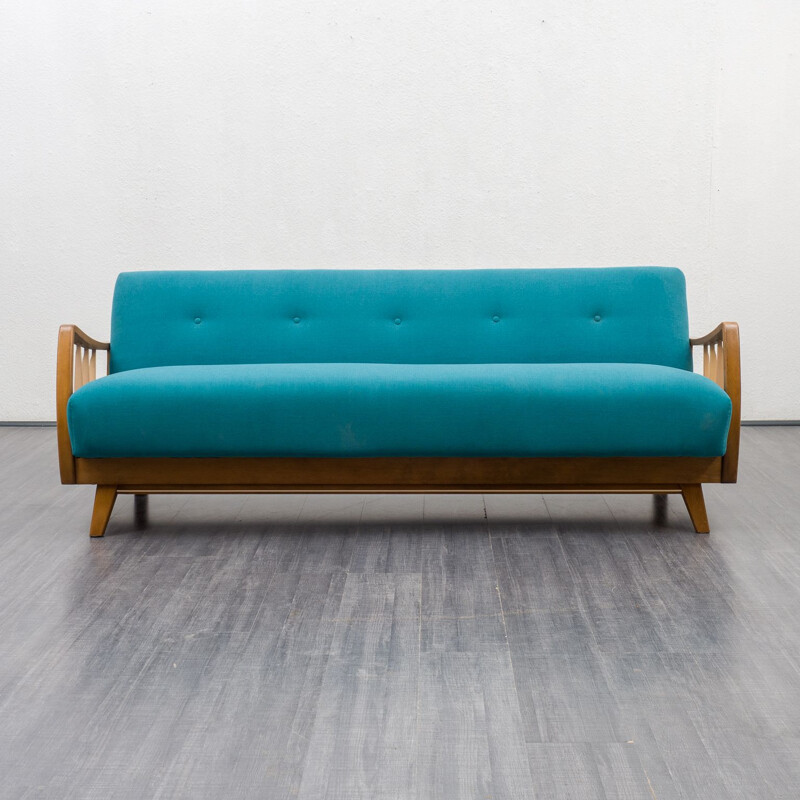 Vintage sofabed in blue fabric, 1950s