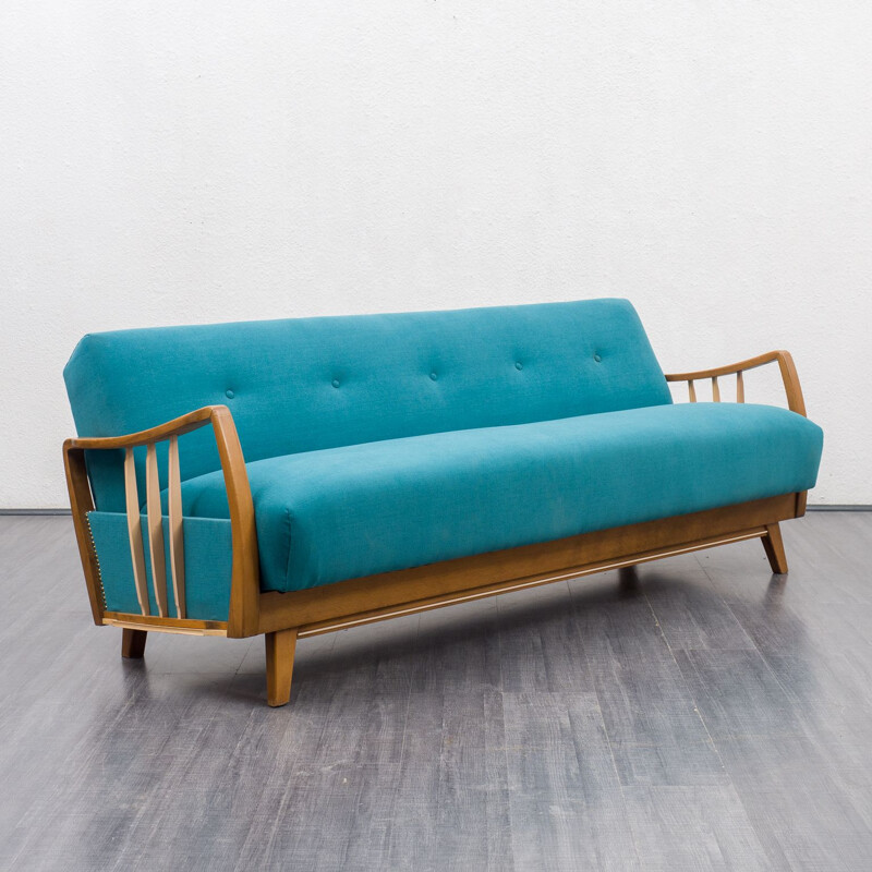 Vintage sofabed in blue fabric, 1950s