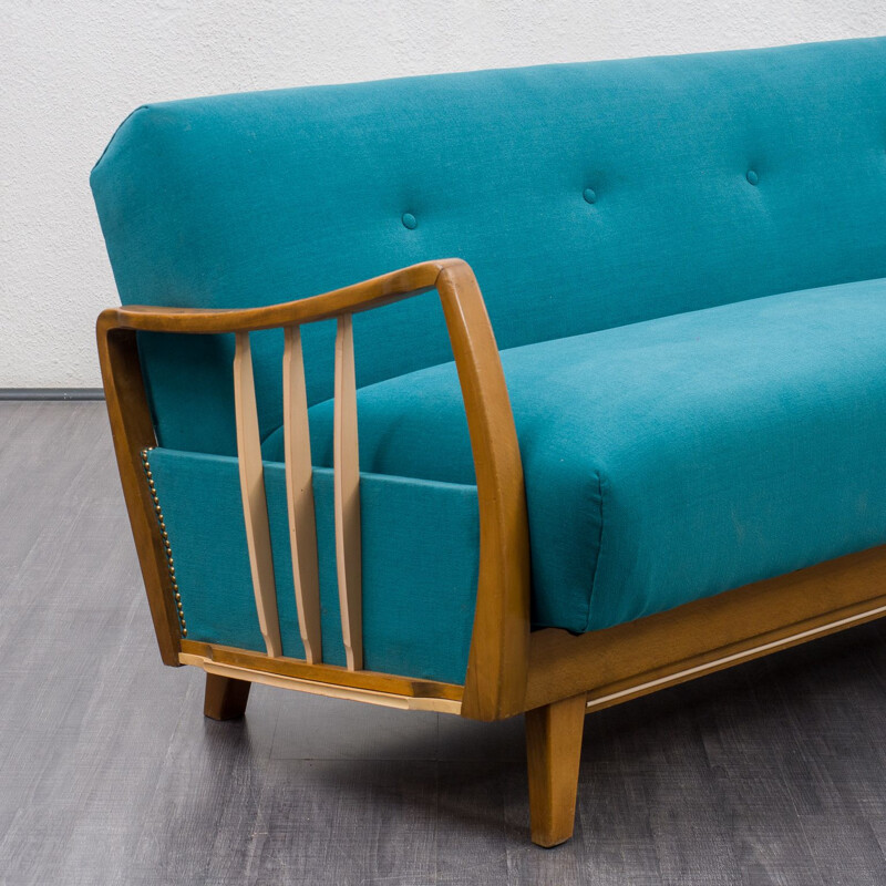 Vintage sofabed in blue fabric, 1950s