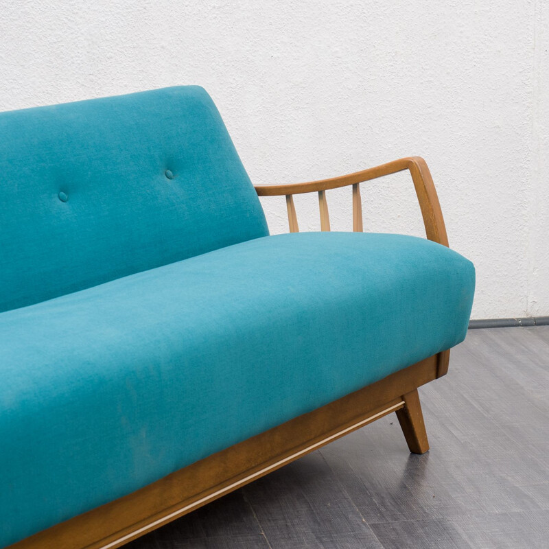 Vintage sofabed in blue fabric, 1950s