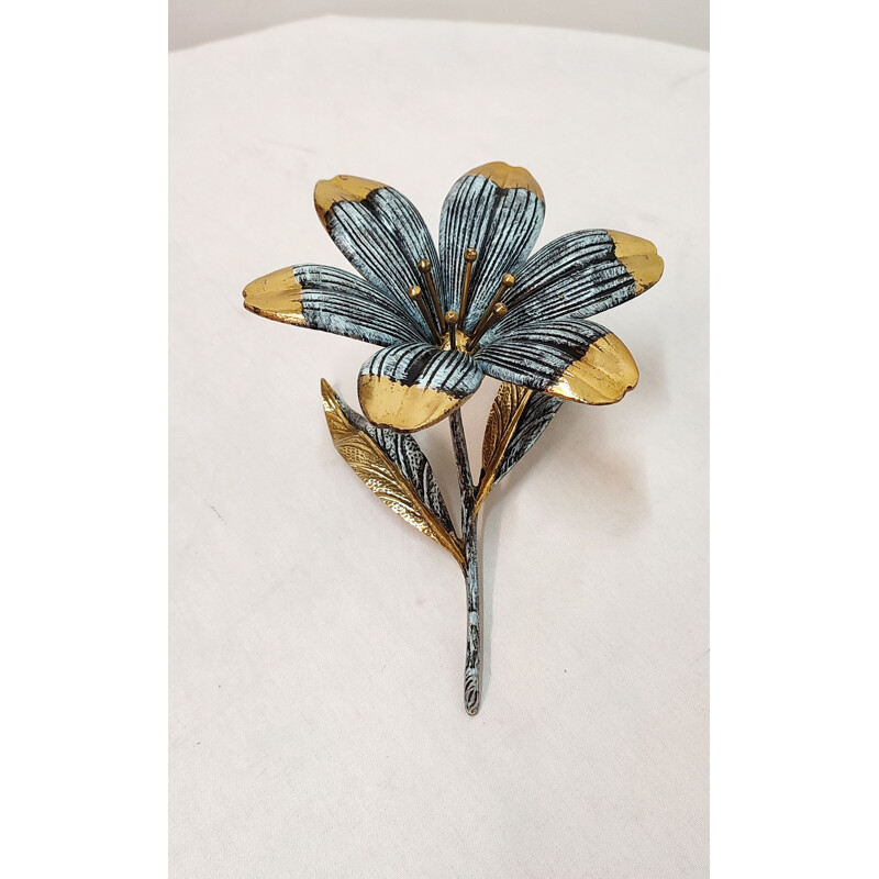 Vintage flowered ashtray in painted metal, France 1980